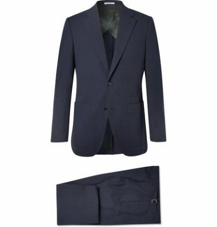 Marineblauer Slim Fit Anzug aus Seersucker aus Baumwolle