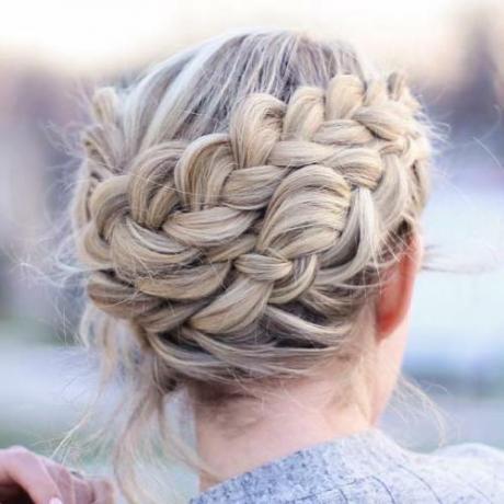 Messy Double Crown Braid Updo