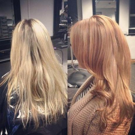 blondýna na jahodovou blond transformaci