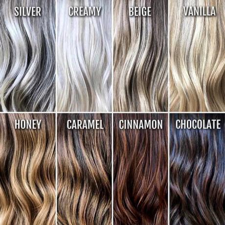 Cea mai bună diagramă de culoare a părului cu toate nuanțele de blond, maro, roșu și negru