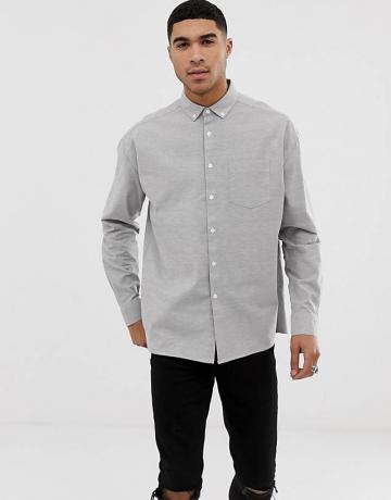 Camisa Oxford Oversized Design Asos em cinza