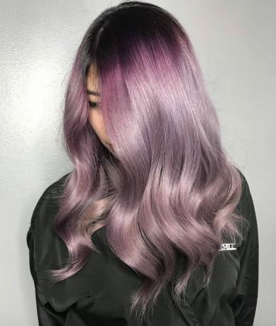 Long Black Roots to Violet Metallic Ombre
