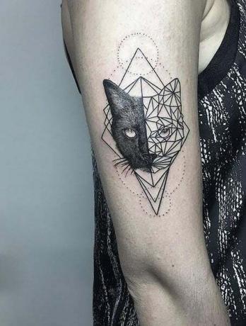 Tatuaje Geométrico De Gato