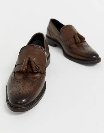 Asos Design Loafers i brunt läder med naturlig sula och fransdetaljer