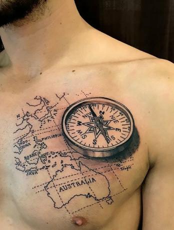 Tetovanie na mape a kompasu