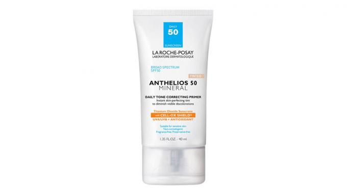 La Roche Posay Anthelios 50 Primer correttore quotidiano del tono minerale colorato, crema solare per il viso Spf 50 con antiossidanti