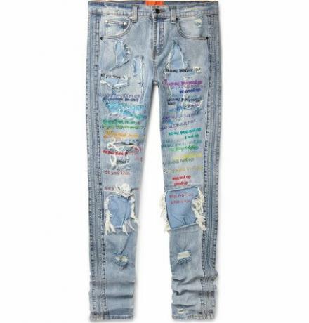 Skinny Fit okrašene vezene kavbojke iz stisnjenega džinsa