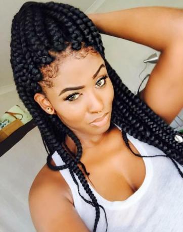 Half Up Hairstyle For Chunky Black Braids