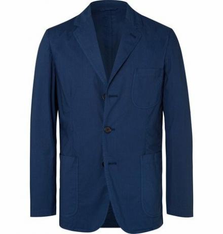 Бавовняний пиджак темно -синього кольору Slim Fit з неструктурованою одягом