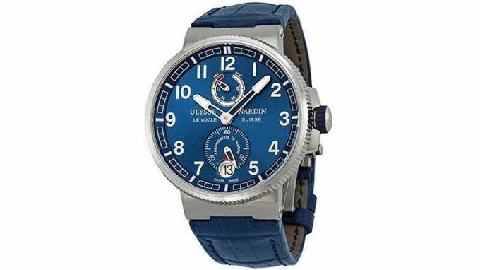 Ulysse Nardin Marine Chronometer Niebieski męski zegarek ze skóry aligatora 1183-126-63