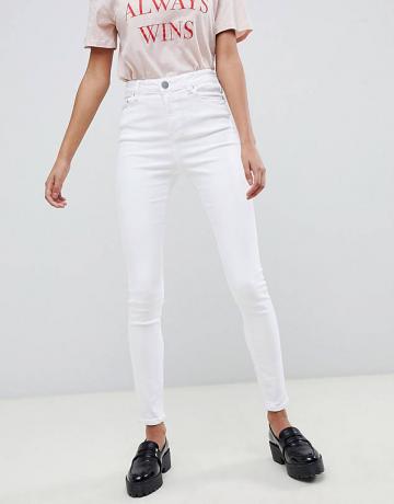 Asos Design Ridley กางเกงยีนส์เอวสูงทรงสกินนี่สีขาวออปติก