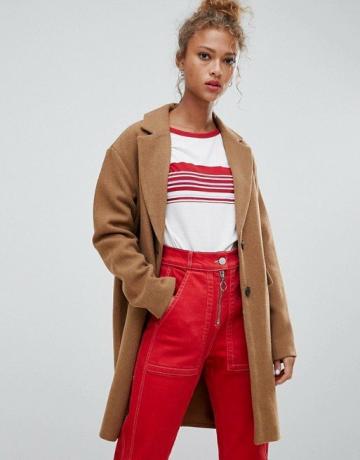 Pull & bear Button Front Coat Tan