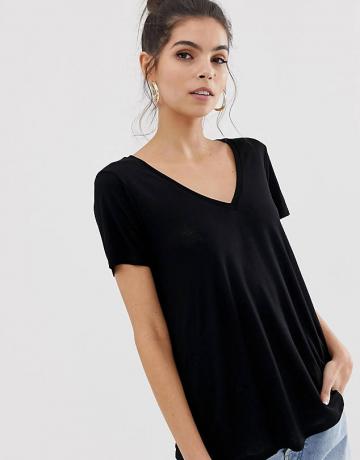 Asos Design V nyakú póló rövid ujjú fekete színben