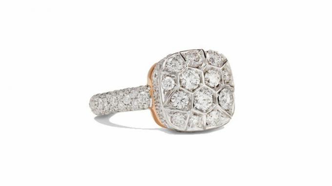 Nudo 18 quilates rosa e anel de diamante em ouro branco