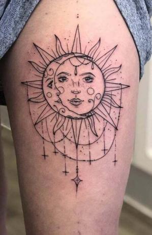 Načrtnite jednoduché tetovanie Slnka a Mesiaca 