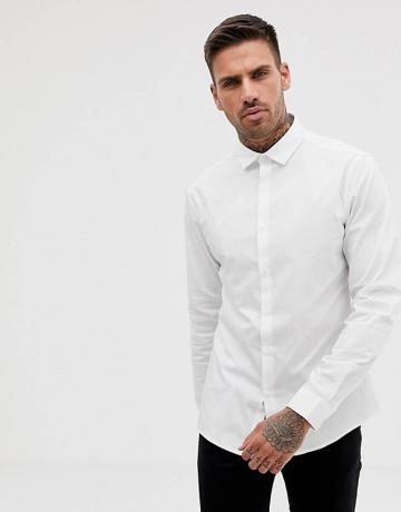 Asos Design เสื้อเชิ้ตทำงานแบบยืดสลิมสีขาว