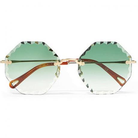 Zlaté slnečné okuliare Chloé Rosie Octagon Frame zelené
