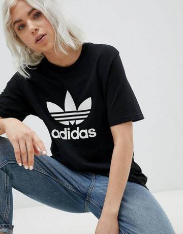 Camiseta extragrande en negro Adicolor Trefoil de Adidas Originals