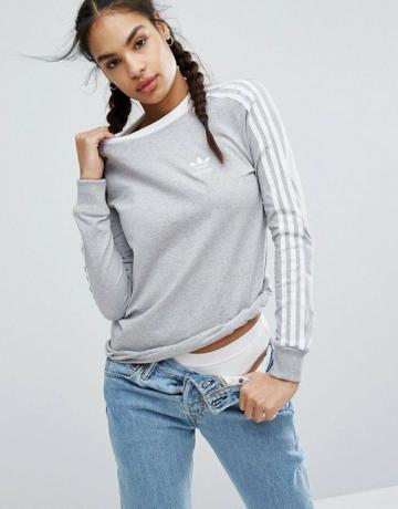 Adidas Originals grå tre -randig långärmad T -shirt