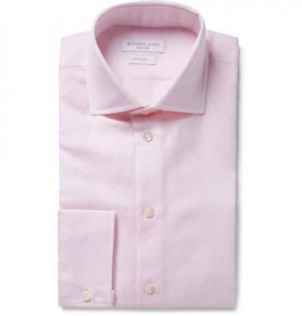 ვარდისფერი Slim-Fit Slub ბამბა და თეთრეულის ნაზავია პერანგი