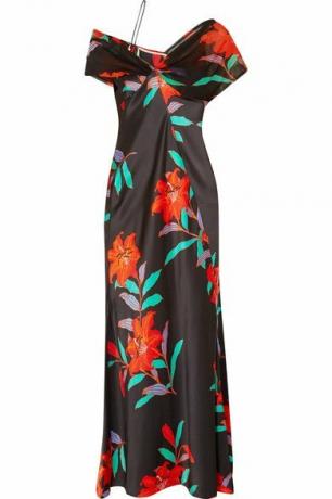 Diane Von Furstenberg Off Omuz Çiçek Desenli İpek Krep De Chine Ve Tül Elbise