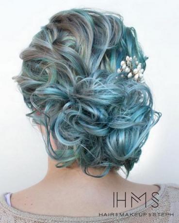 Curly Pastel Blue And Grey Updo