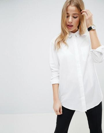 Asos Design Slim Boyfriend Shirt Dengan Detail Lipit Belakang Katun Stretch