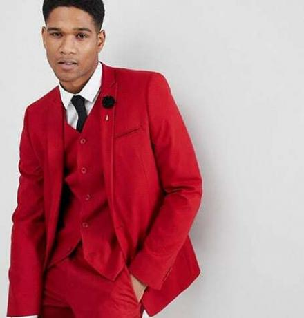 Asos Design Skinny Suit ქურთუკი სკარლეტ წითელში