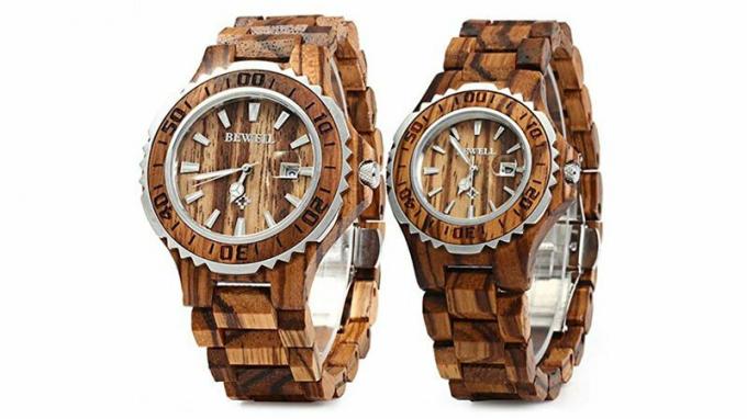 Bewell Zs 100b Para drewniany zegarek kwarcowy