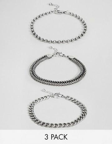 Asos Design blandet kjede armbåndspakke i brent sølv
