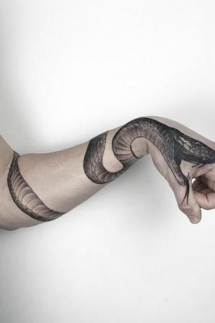 Gyvatės apvyniota rankos tatuiruotė