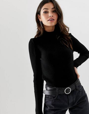 Asos Design Skinny rebrovaný sveter s výstrihom