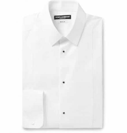 Biela smokingová košeľa s priliehavým náprsenkom a prednou časťou z bavlny a poplínu