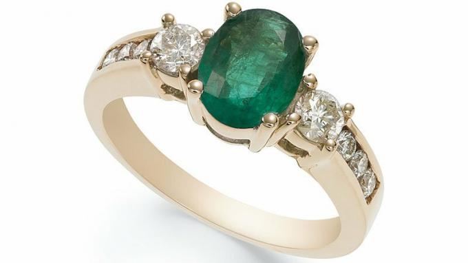 Anel oval de ouro, esmeralda e diamante da Macy's 14k