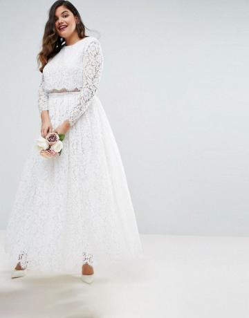 שמלת כלה מקסי מקרית תחרה עם שרוול ארוך של Asos Edition Curve תחרה