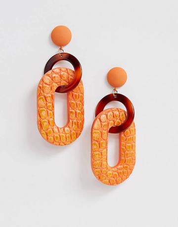 연결된 열린 모양 수지와 주황색에 있는 가짜 가죽에 있는 Asos 디자인 귀걸이