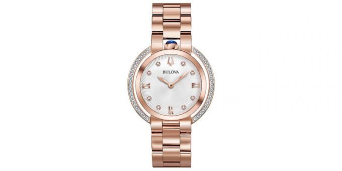 Reloj de mujer Bulova Rubaiyat con diamantes en tono dorado rosa 98r248