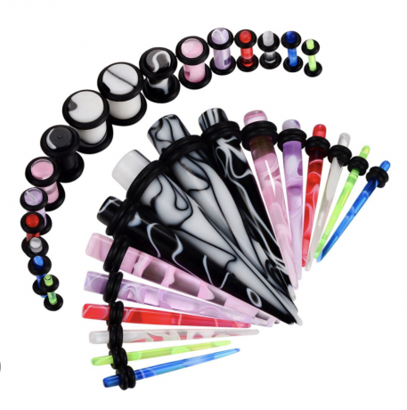 Set calibre 16 perechi dopuri acrilice marmorate colorate mixte