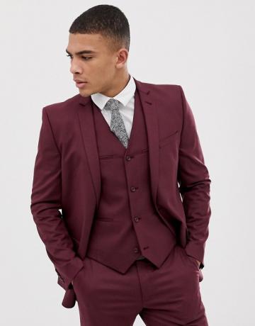 Bunda Asos Design Slim Suit v svetlo vínovej farbe