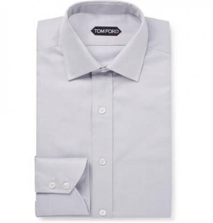 Camisa gris slim-fit de sarga de algodón