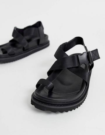 Asos Design Freestyle Toe Loop Sandal Sporty In Black
