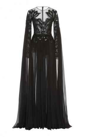 Schwarzes Brautkleid Zuhair Murad Pamplona Kleid mit Cape-Effekt und Stickerei aus Seidenchiffon