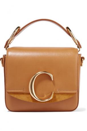 Chloé C Mini Suede Trimmed Leather Shoulder Bag