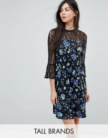 Influence allηλό Δαντέλα Yoke And Sleeve Floral Skater Dress