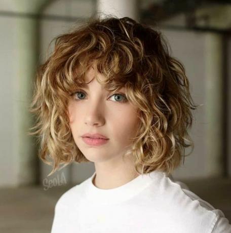 Blond Curly Bob with Messy Bangs