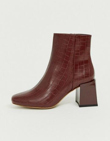 Asos Design Wide Fit Reed Heeled Ankle Boots In Brown Croc