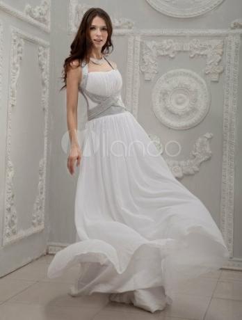 Fehér kötőféles vonal Gyöngyfűző sifon esküvői ruha