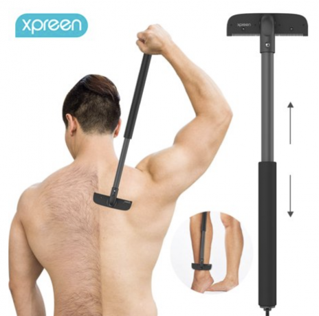 Rückenrasierer für Männer, Xpreen verstellbarer teleskopischer Rückenhaarentfernungsrasierer, tragbarer schmerzloser Rückenhaarschneider Professioneller Body Groomer für Nass- oder Trockentrimmer-Kit