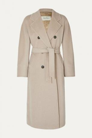 Max Mara Madame Belted Double Breasted Wool and Cashmere Blend Coat