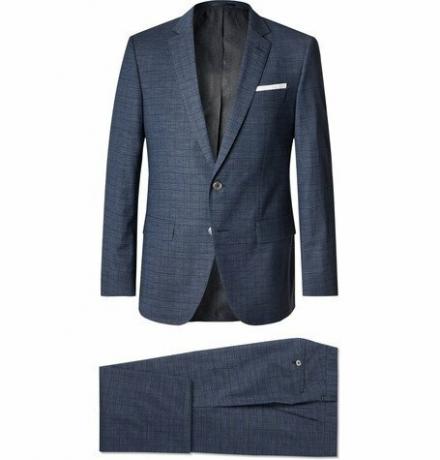 Gander Slim Fit შემოწმებული Virgin Wool And Cotton Blend Three Piece Suit